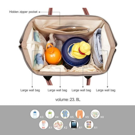 Grey GOTOTOP Diaper Bag 3 Colors Multi Functional Waterproof Large Baby Nappy Backpack with USB Cable Stylish Mummy Maternity Bags for Baby Care Outdoor Travel